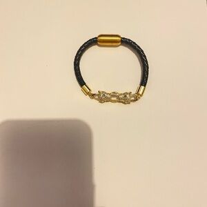 Animal Design With Rhinestones In A Leather Bracelet Magnetic Closure. 2”